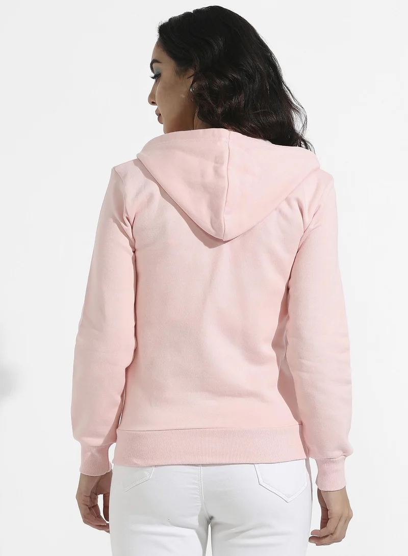 Campus Sutra Zip-Front Hoodie With Ribbed Hem