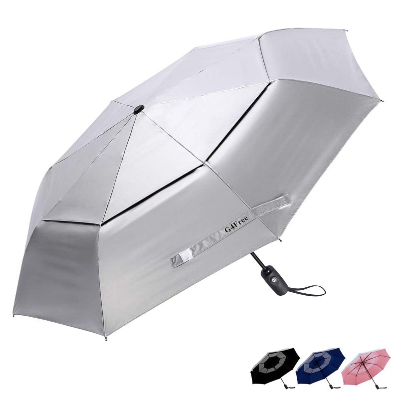 G4Free UPF 50+ UV Protection Travel Umbrella 42/46 Inch Windproof Silver Coating Sun Blocking Umbrella(Silver/Blue) - Image 1