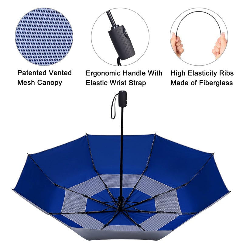 G4Free UPF 50+ UV Protection Travel Umbrella 42/46 Inch Windproof Silver Coating Sun Blocking Umbrella(Silver/Blue) - Image 4