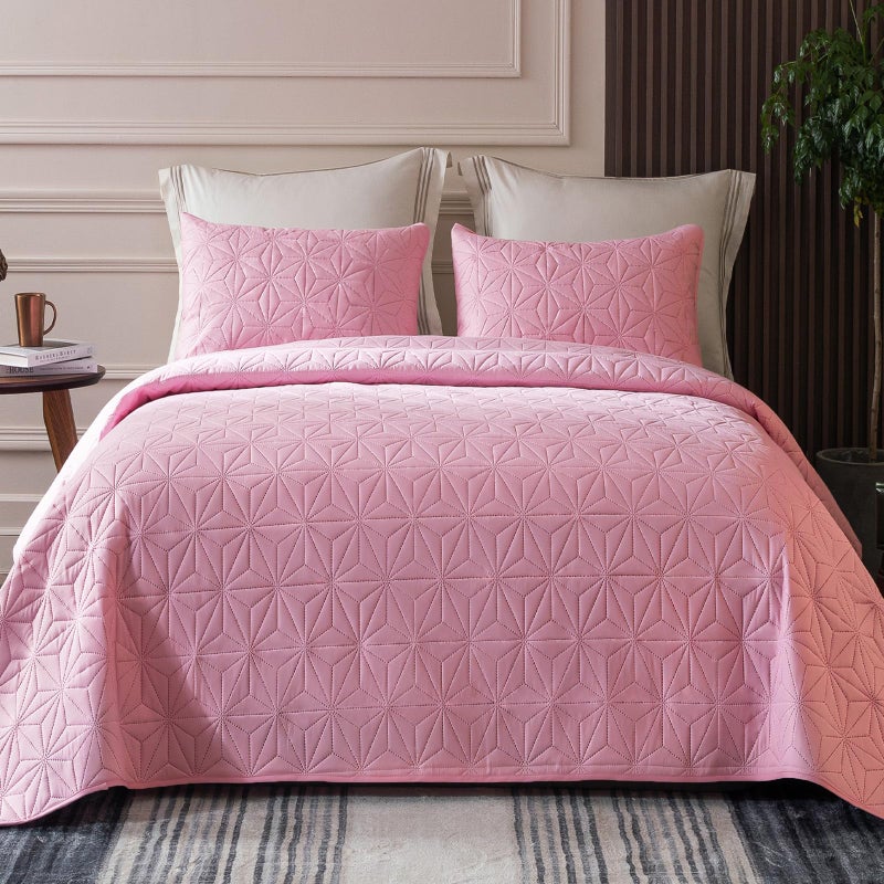 Whale Flotilla Whale Flotilla King Quilt Bedding Set Soft Pink Bedspreads Quilts King Size for All Seasons 3 Pieces Lightweight Geometric Star Pattern Coverlet 