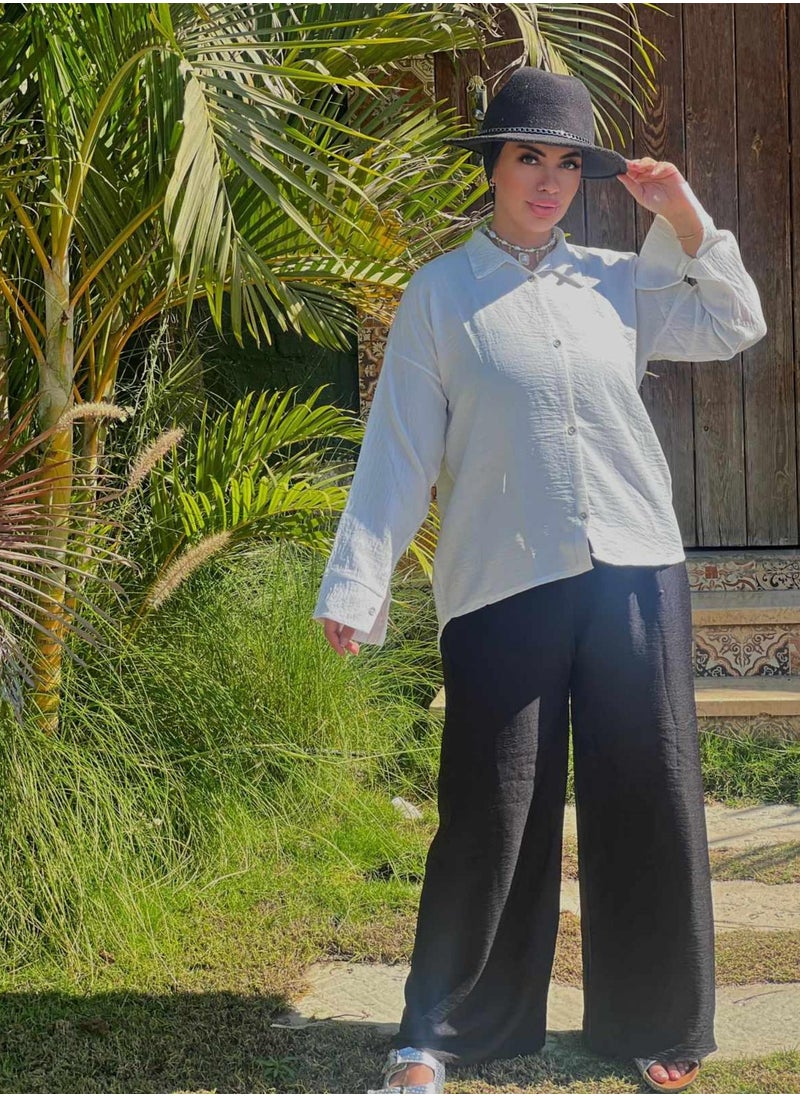 ماركة غير محددة بنطلون اسود كتان أسبانى وان سايز  - Image 2