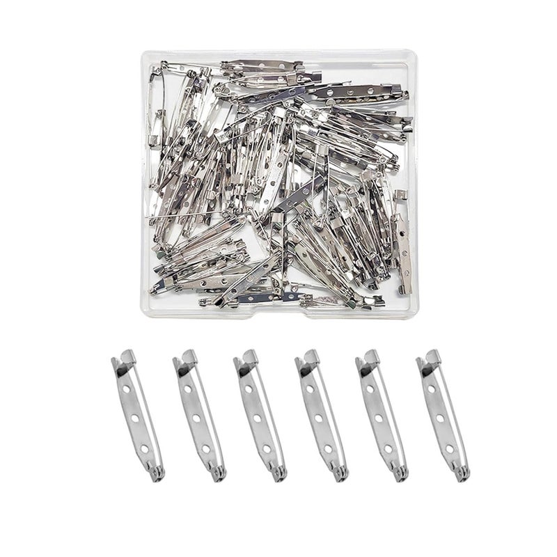 ZTEOFO 100 Pcs Locking Pins Backs Safety Clasp Brooch, Silver Brooch Pin, Bar Pin, for Name Tags, Jewelry Making and DIY Crafts (38MM) - Image 1