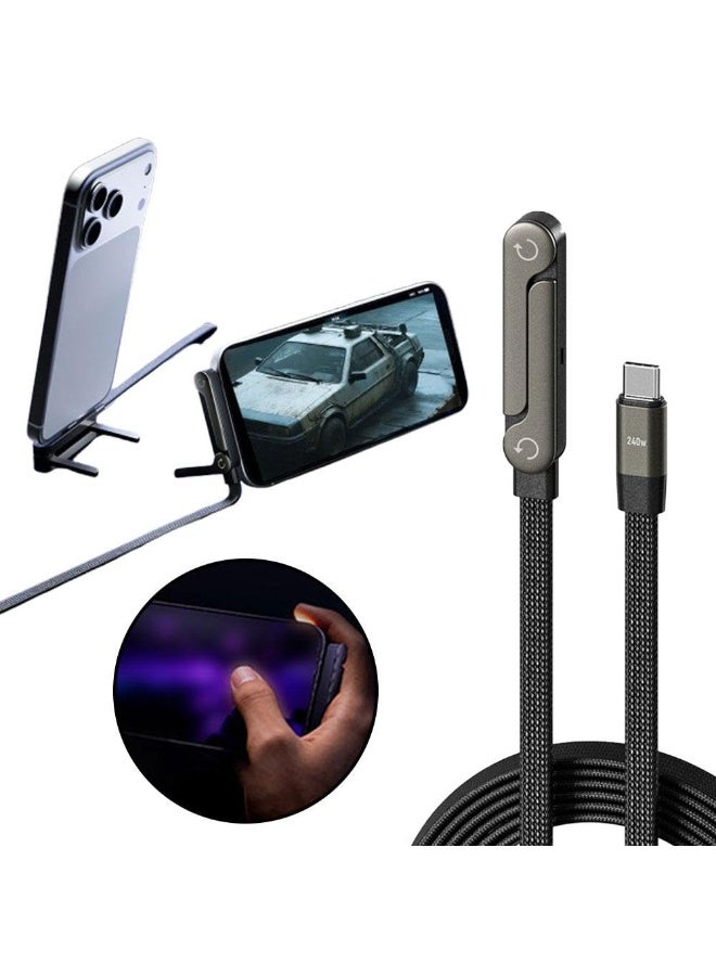 2 in 1 Charging Cable 240W, Multi Charger Cord with Type C Multi-Angle Adjustable Stand,Fast Charging Data Sync Cable for Smartphones, Tablets, Laptops, Gaming Devices - Image 2