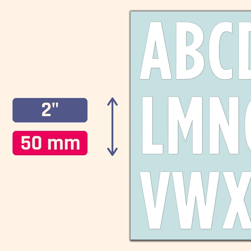 TownStix 10 Sheets 2 inch  Large White Vinyl Letter Stickers Self Adhesive Stick on Alphabets Waterproof Outdoor Use - Image 2