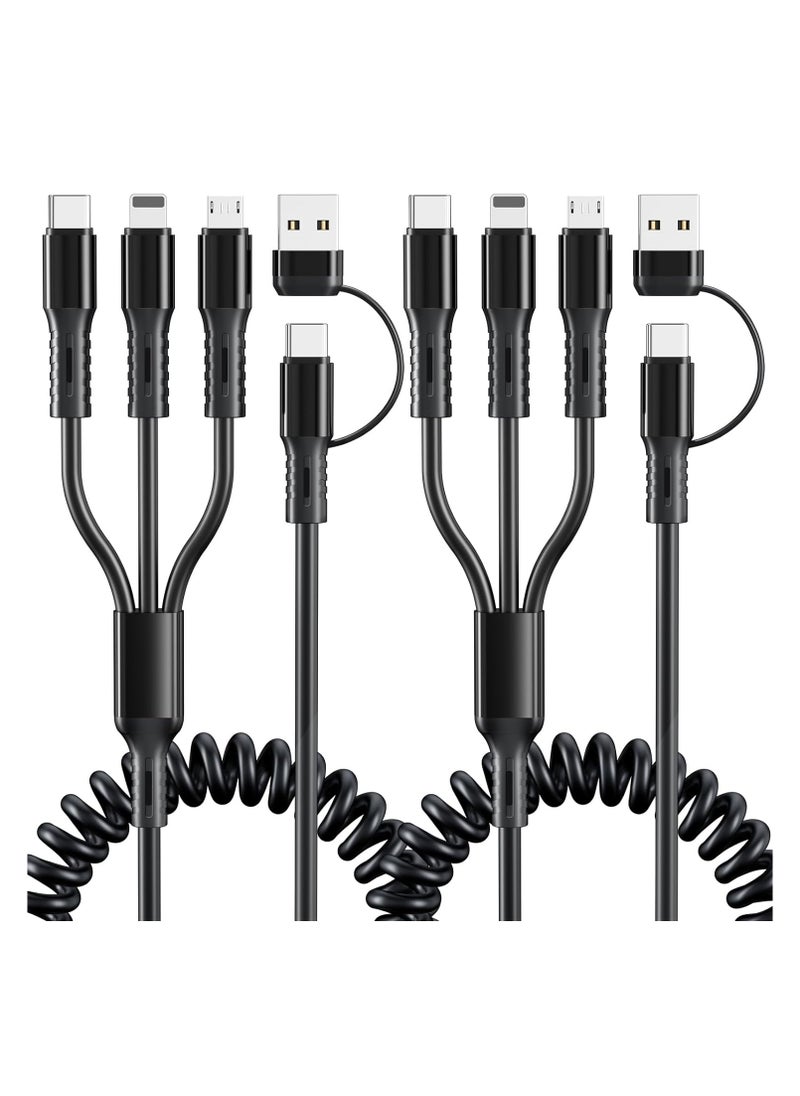 2Pcs Multi Charging Cable 6FT Multi Phone Charger Cable Universal Coiled 6 in 1 Charging Cord Extra Long Multiple USB C Cable with USB C Micro USB Port Connectors for Cell Phones and More - pzsku/ZB6057CB7938E447A7DBBZ/45/_/1723107490/637fc6a3-3734-482e-91f3-3431525b09e6