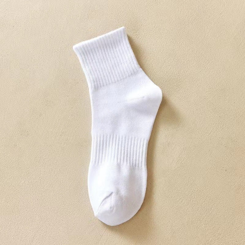 Socks spring and summer breathable sweat-absorbent men's and women's ins black and white solid color tube socks high tube lovers boat socks Zhuji socks - Image 1