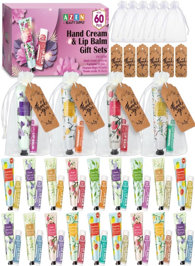 AZEN 60 Sets Bulk Gifts, Hand Cream and Lip Balm Bulk Set with Organza Bag Thank You Card, Baby Shower Wedding Gift for Guests, Bridal Wedding Favors for Guests, Mothers Day Gifts Stocking Stuffers - Image 1