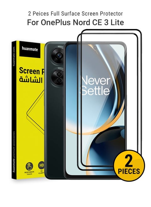 2 Pieces Edge to Edge Full Surface Screen Protector For OnePlus Nord CE 3 Lite Black/Clear