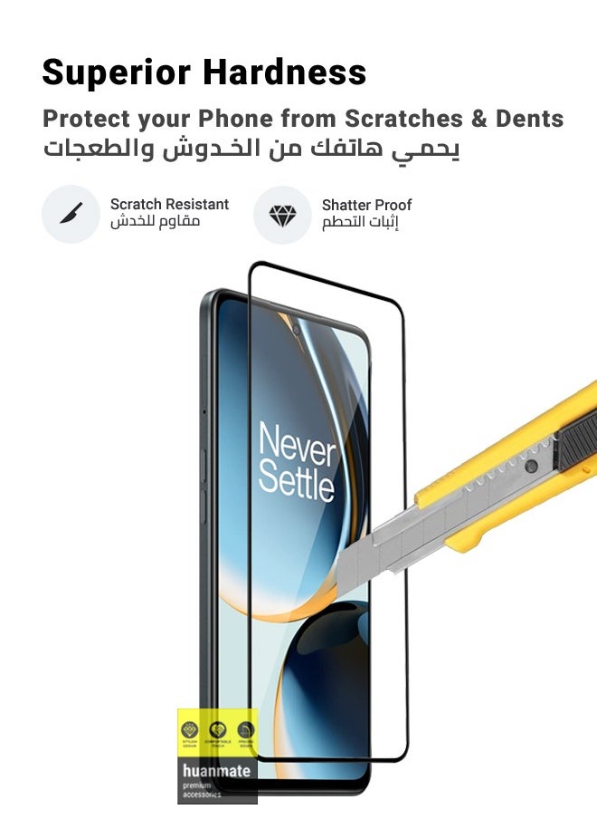 huanmate - 2 Pieces Edge to Edge Full Surface Screen Protector For OnePlus Nord CE 3 Lite Black/Clear - Image 1