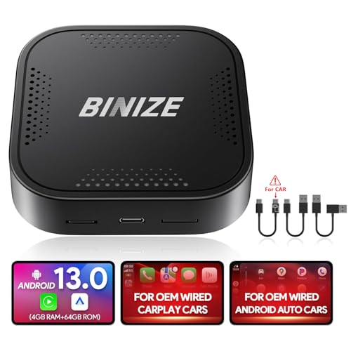Binize Wireless CarPlay Android AUTO Multimedia Video Box 4G Cellular,4GB+64GB,8Core,Android 13 Built-in Navigation Support SIM&TF Card Bluetooth Support Car with OEM Wired CarPlay/Android Auto - Image 1