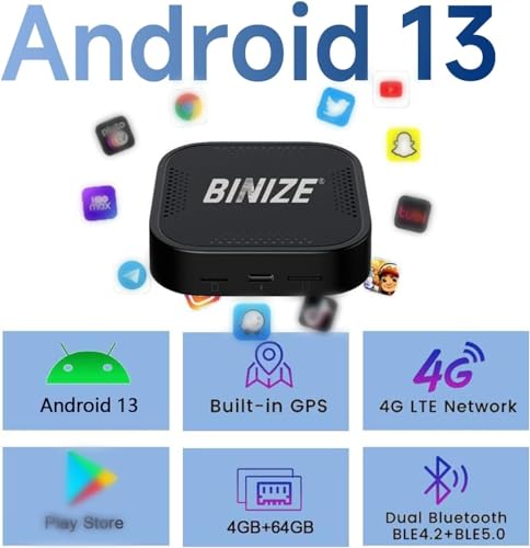 Binize Wireless CarPlay Android AUTO Multimedia Video Box 4G Cellular,4GB+64GB,8Core,Android 13 Built-in Navigation Support SIM&TF Card Bluetooth Support Car with OEM Wired CarPlay/Android Auto - Image 3