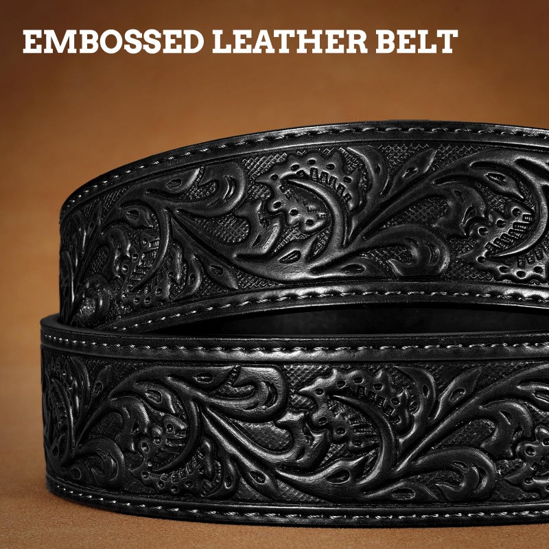 SANSTHS Western Cowboy Belts for Men Women Mens Western Belt Bull Buckle Country Belt Cowboy Leather Belt for Jeans, Bronze Star Bull/Black Belt - Image 4