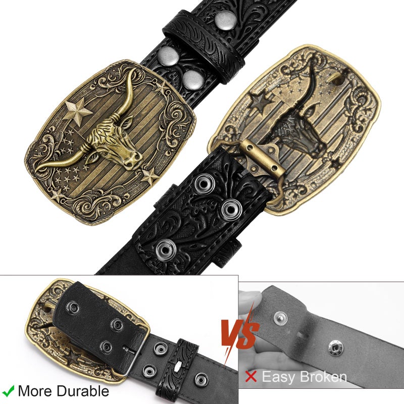 SANSTHS Western Cowboy Belts for Men Women Mens Western Belt Bull Buckle Country Belt Cowboy Leather Belt for Jeans, Bronze Star Bull/Black Belt - Image 2