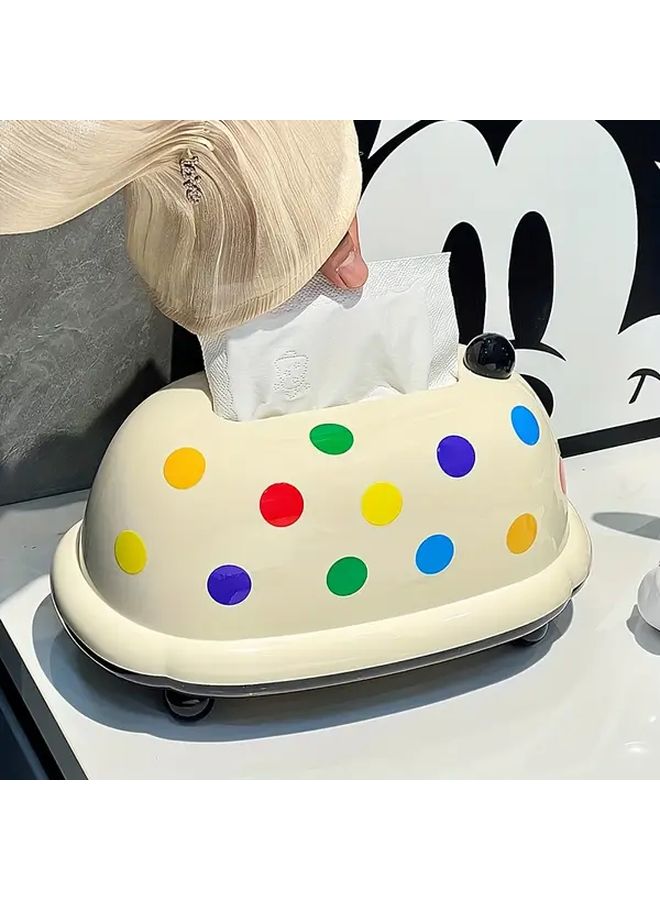 حامل صندوق المناديل المنقط بالكريم تصميم مضغوط بنابض للغرفة المعيشة - Image 1