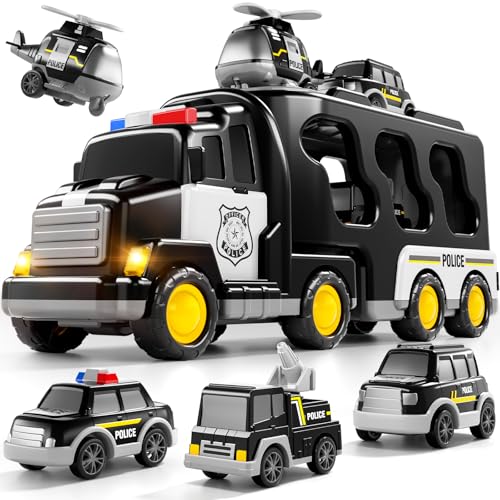 Bennol Toddler 5 in 1 Police Truck Toys for 1 2 3 4 5 Year Old Boys Police Rescue Vehicles Car Trucks Bus Helicopter for Kids Ages 13 35 Car Toys for 1 2 3 4 5 Year Old Boys Girls Birthday Gifts - Image 1