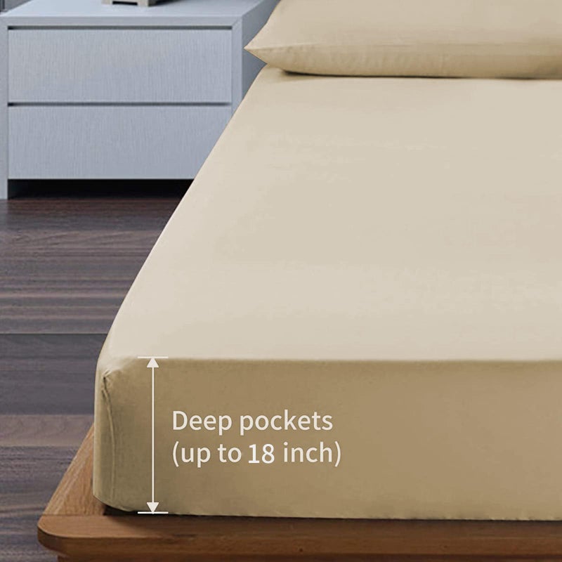 EaseHome Beige Twin Size Bed Sheet Set for Boys Teens -Sheet Twin Size Set Deep Pocket to18 inches Mattress 3 Piece - Premium Bedding Sheets & Pillowcases Collection - Extra Soft - Image 2