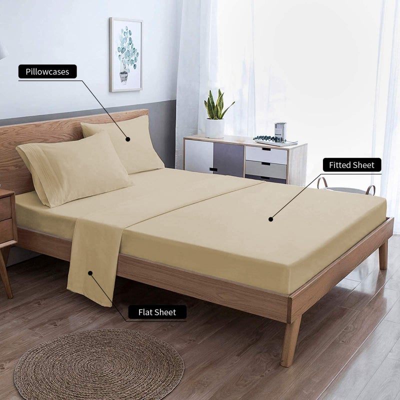 EaseHome Beige Twin Size Bed Sheet Set for Boys Teens -Sheet Twin Size Set Deep Pocket to18 inches Mattress 3 Piece - Premium Bedding Sheets & Pillowcases Collection - Extra Soft - Image 5