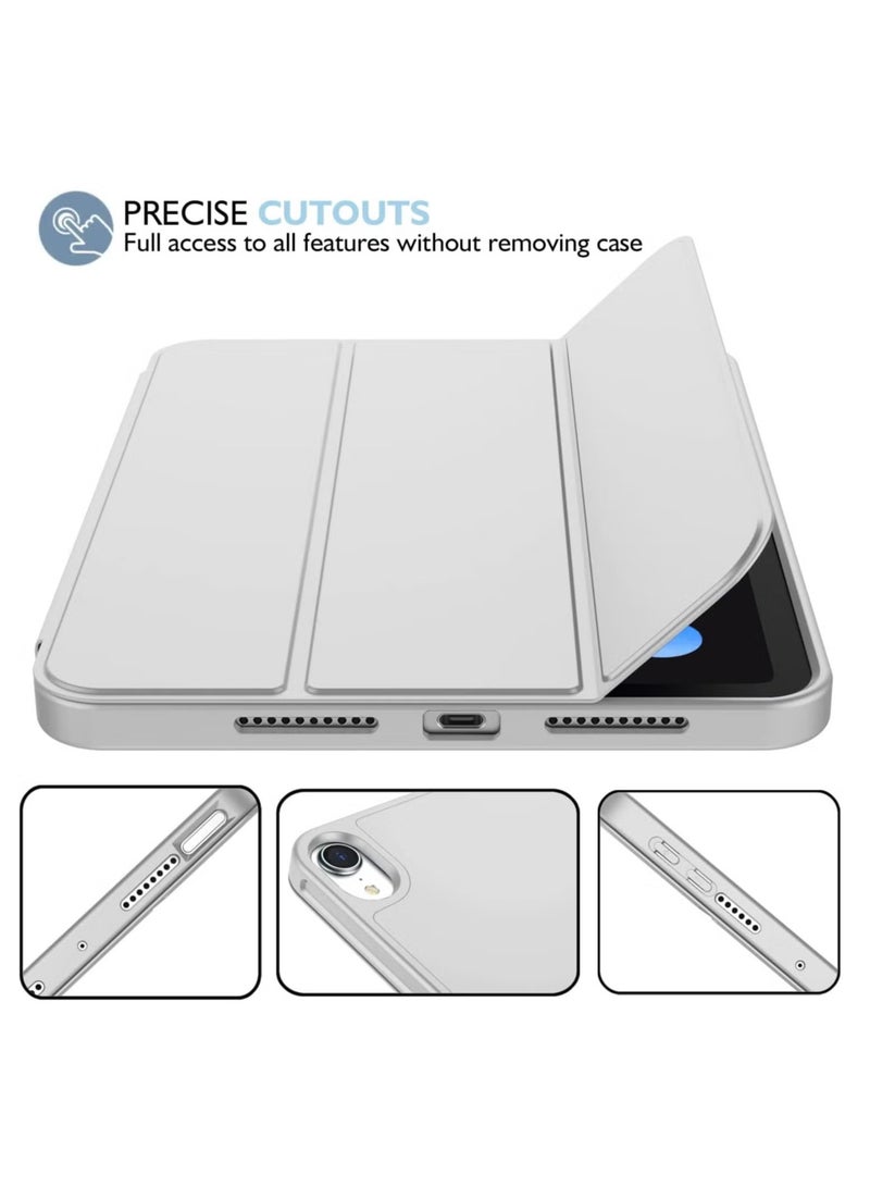 ELTRAZONE iPad Mini 7 Case 2024 – A17 Pro 8.3-Inch 7th Generation Case with Pencil Holder, Trifold Stand, and Soft TPU Back, Silver  - Image 3