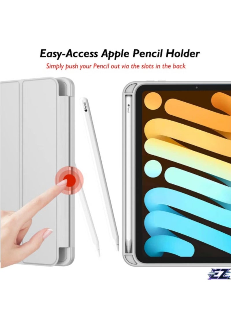 ELTRAZONE iPad Mini 7 Case 2024 – A17 Pro 8.3-Inch 7th Generation Case with Pencil Holder, Trifold Stand, and Soft TPU Back, Silver  - Image 2