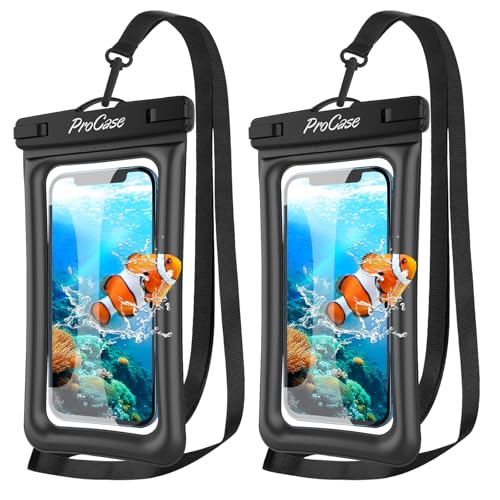 ProCase 2 Pack Floating Waterproof Phone Pouch Up to 7", IPX8 Floatable Underwater Phone Case Dry Bag for iPhone 17/Air 16 15 14 13 12 11 Pro Max Xs Max XR X 8 7 Plus SE/Galaxy S24 S23 S22 - Black - Image 1