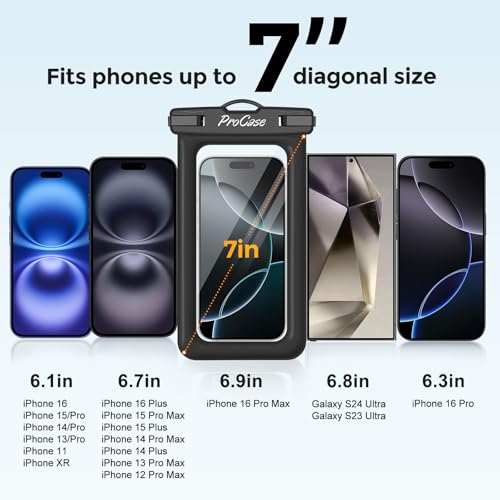 ProCase 2 Pack Floating Waterproof Phone Pouch Up to 7", IPX8 Floatable Underwater Phone Case Dry Bag for iPhone 17/Air 16 15 14 13 12 11 Pro Max Xs Max XR X 8 7 Plus SE/Galaxy S24 S23 S22 - Black - Image 5