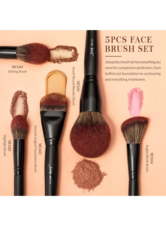 Jessup فرش مكياج للوجه كبيرة 5 قطع، فرشاة أساس بودرة كونتور بلشر هايلايتر صناعية فاخرة، أسود شبح T273 - Image 2