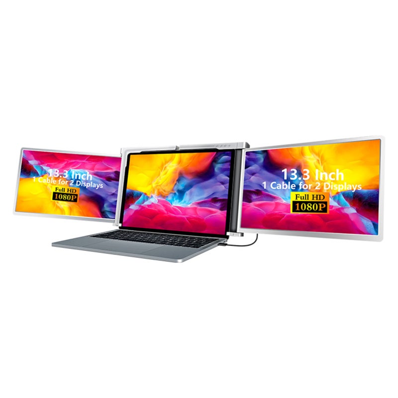 Tri-screen Monitor 13.3 Inch 1920*1080P FHD IPS Foldable & Rotatable Portable Monitor - Stable Adjustable Bracket Laptop Expansion Screen for Home Office, Remote Work & On-the-go Professionals - Image 1