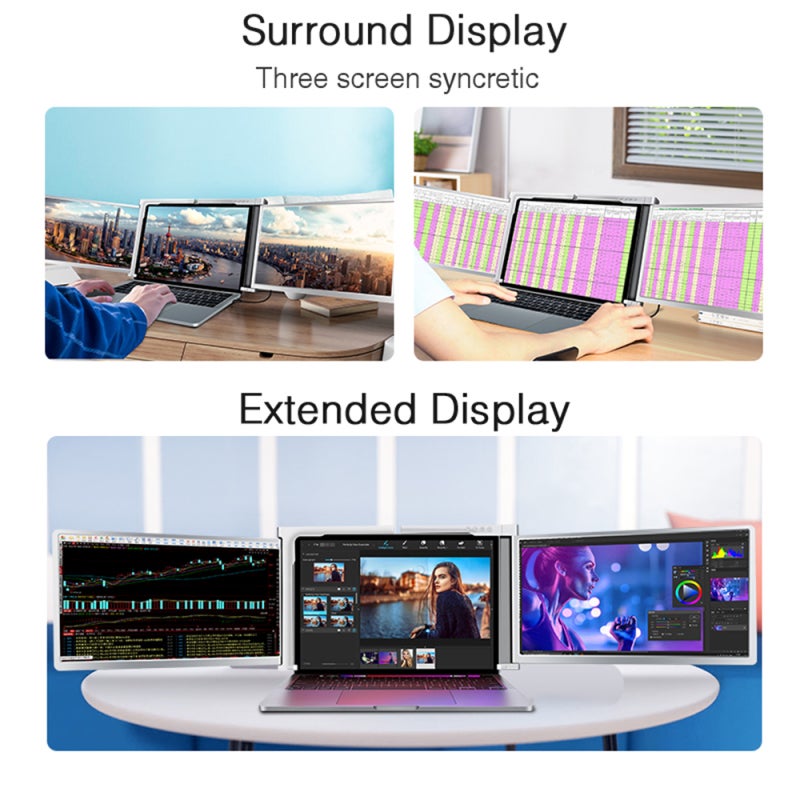 Tri-screen Monitor 13.3 Inch 1920*1080P FHD IPS Foldable & Rotatable Portable Monitor - Stable Adjustable Bracket Laptop Expansion Screen for Home Office, Remote Work & On-the-go Professionals - Image 4