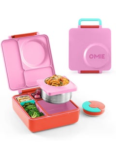 OMIE OmieBox Kids Bento Lunch Box, Stainless Steel Bowl, Pink Berry  - Image 1