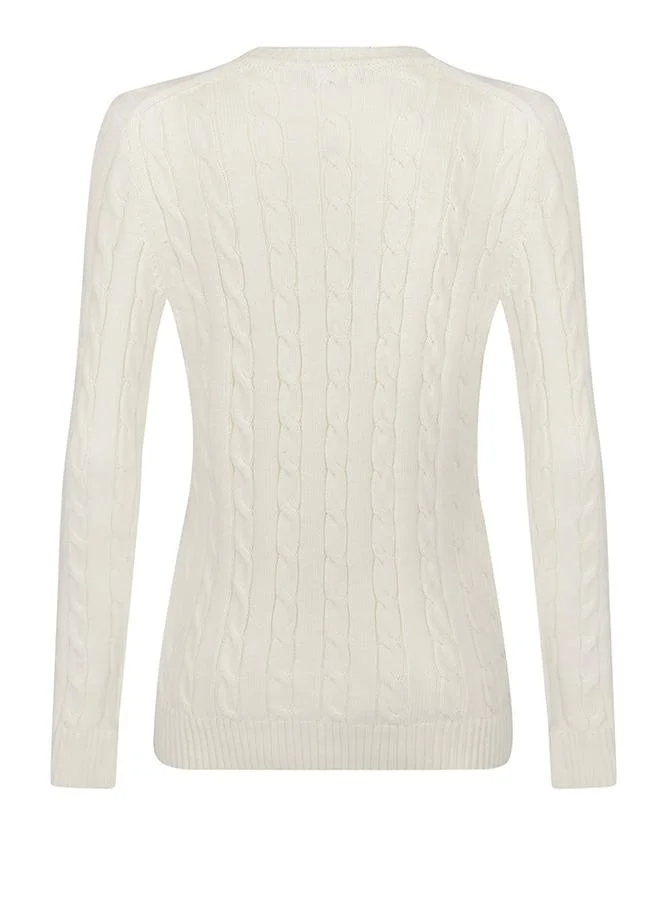FELIX HARDY Ecru V-Neck Cable Knit Pullover for Women | Best Price UAE