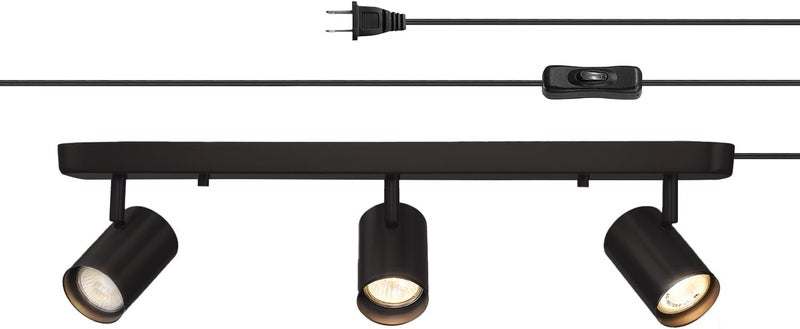 Globe Electric 59467 3-Light Plug-in Track Lighting, Matte Black, Bulb Not Included - Image 1