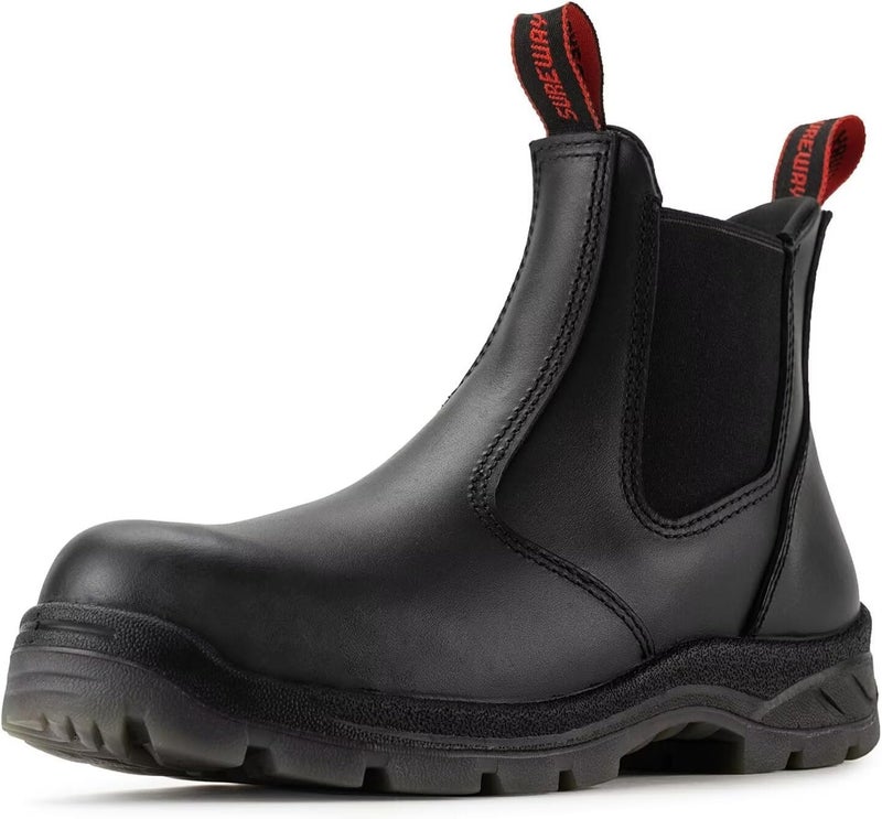 SUREWAY Men's Slip-On Work Boots for Men,Full Grain Leather,Anti-Static,Water/Slip Resistant,Fire Station Mechanic Industrial Construction Safety Boots/Shoes for Men,Soft Toe Black,Size 10.5 - Image 1