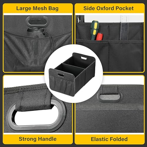 YSSOA Trunk Organizer for Car/SUV/Truck, Collapsible 2 Compartment Automotive Storage Box, 600D Waterproof Oxford Polyester 50L Travel Accessories, Anti-slip & Leak-proof, Black New - Image 2