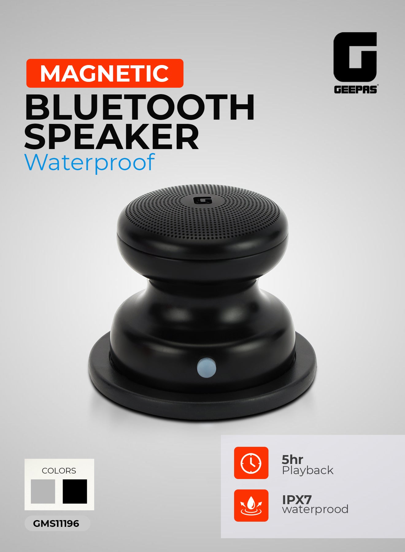 Mini Waterproof Magnetic Bluetooth Speaker | with IPX7 Rating, TWS Function, 5 Hours Playtime | Powerful Sound & USB Type-C Charging | Compact & Portable | GMS11196 Black
