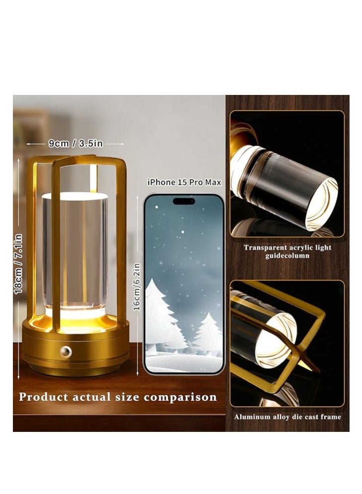 Cordless Led Table Lamp, Crystal Lantern,Outdoor Table Light, Portable Metal Table Lamp for Indoor/Outdoor, 3 Colour 2000mA Dimming Battery Powered Desk Lamp(Gold) - Image 3