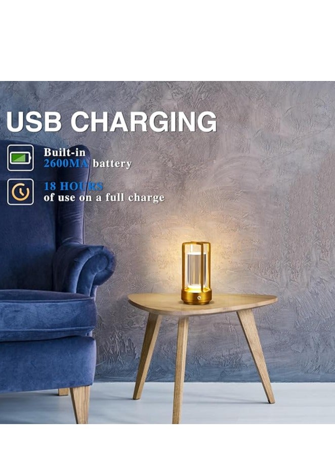 Cordless Led Table Lamp, Crystal Lantern,Outdoor Table Light, Portable Metal Table Lamp for Indoor/Outdoor, 3 Colour 2000mA Dimming Battery Powered Desk Lamp(Gold) - Image 4