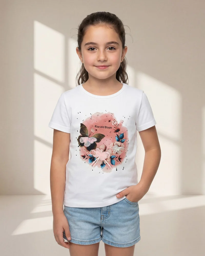 Redtag Girls White Printed T-Shirt