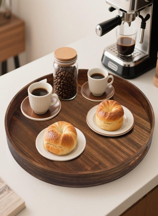 Hodeframe Extra Large Round Ottoman Table Tray 19.7" - Rustic Wooden Serving Tray for Farmhouse Decorative Oversized Coffee Table Trays Living Room Kitchen Counter Breakfast Wood - Image 4