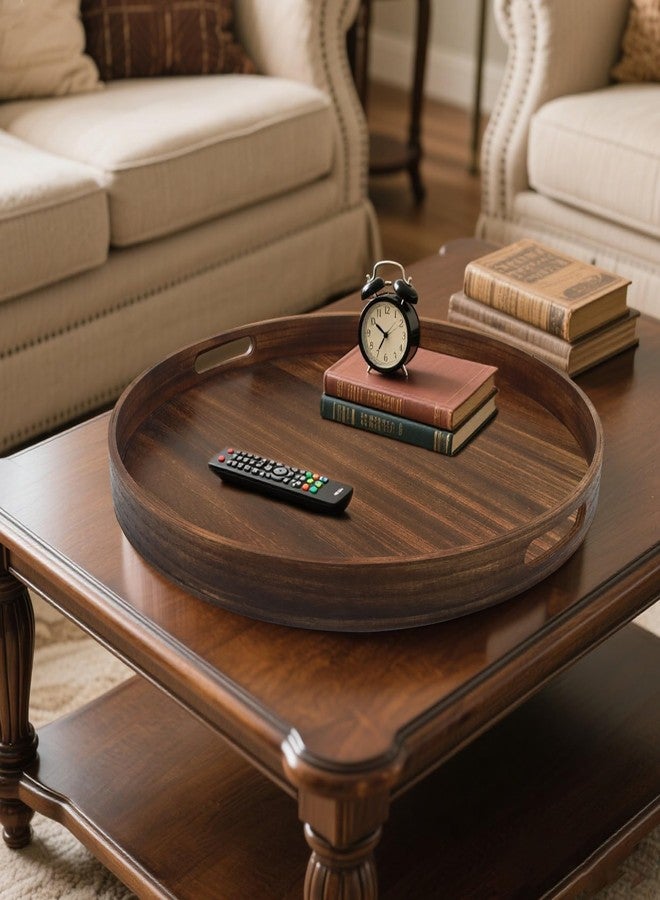 Hodeframe Extra Large Round Ottoman Table Tray 19.7" - Rustic Wooden Serving Tray for Farmhouse Decorative Oversized Coffee Table Trays Living Room Kitchen Counter Breakfast Wood - Image 3