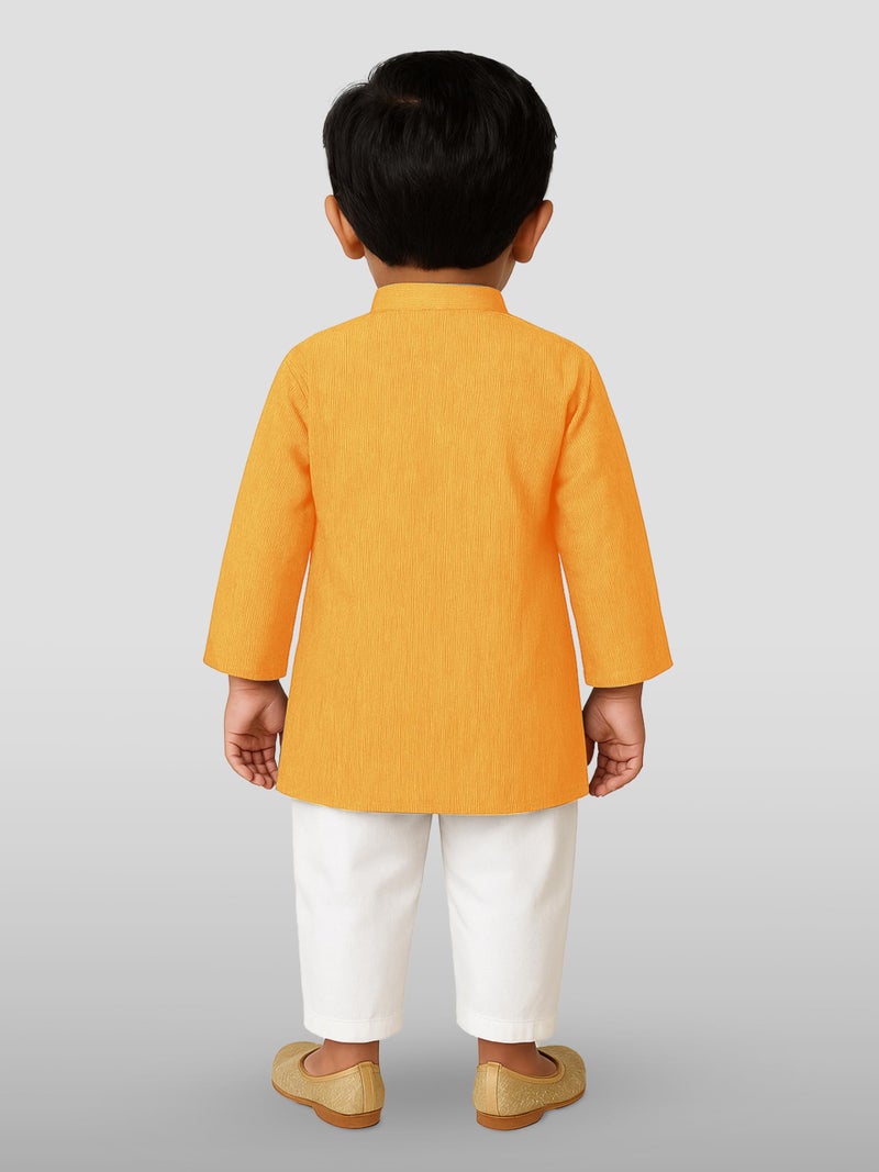 JBN Creation Boys Pure Cotton Yellow and White Kurta Pyjama Set - Ethnic Elegance for Festivals | Comfortable Traditional Pure south handloom cotton kurta pyjama for Kids_JBNBK070MDnPWH_14 - Image 3