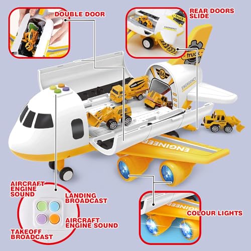 Dwi Dowellin Construction Toy Airplane Set/Play Mat,Excavator,Bulldozer,Mixer,Dumper Truck,Forklift,Crane,Alloy Metal Car Toys for 3 4 5 6 Years Old Toddlers Kids Boys & Girls(Large) - Image 2