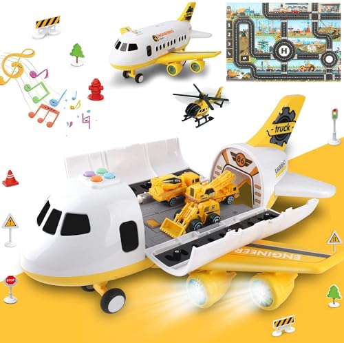 Dwi Dowellin Construction Toy Airplane Set/Play Mat,Excavator,Bulldozer,Mixer,Dumper Truck,Forklift,Crane,Alloy Metal Car Toys for 3 4 5 6 Years Old Toddlers Kids Boys & Girls(Large) - Image 1