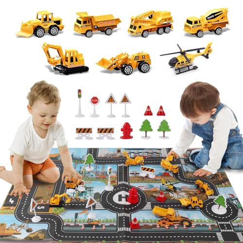 Dwi Dowellin Construction Toy Airplane Set/Play Mat,Excavator,Bulldozer,Mixer,Dumper Truck,Forklift,Crane,Alloy Metal Car Toys for 3 4 5 6 Years Old Toddlers Kids Boys & Girls(Large) - Image 4