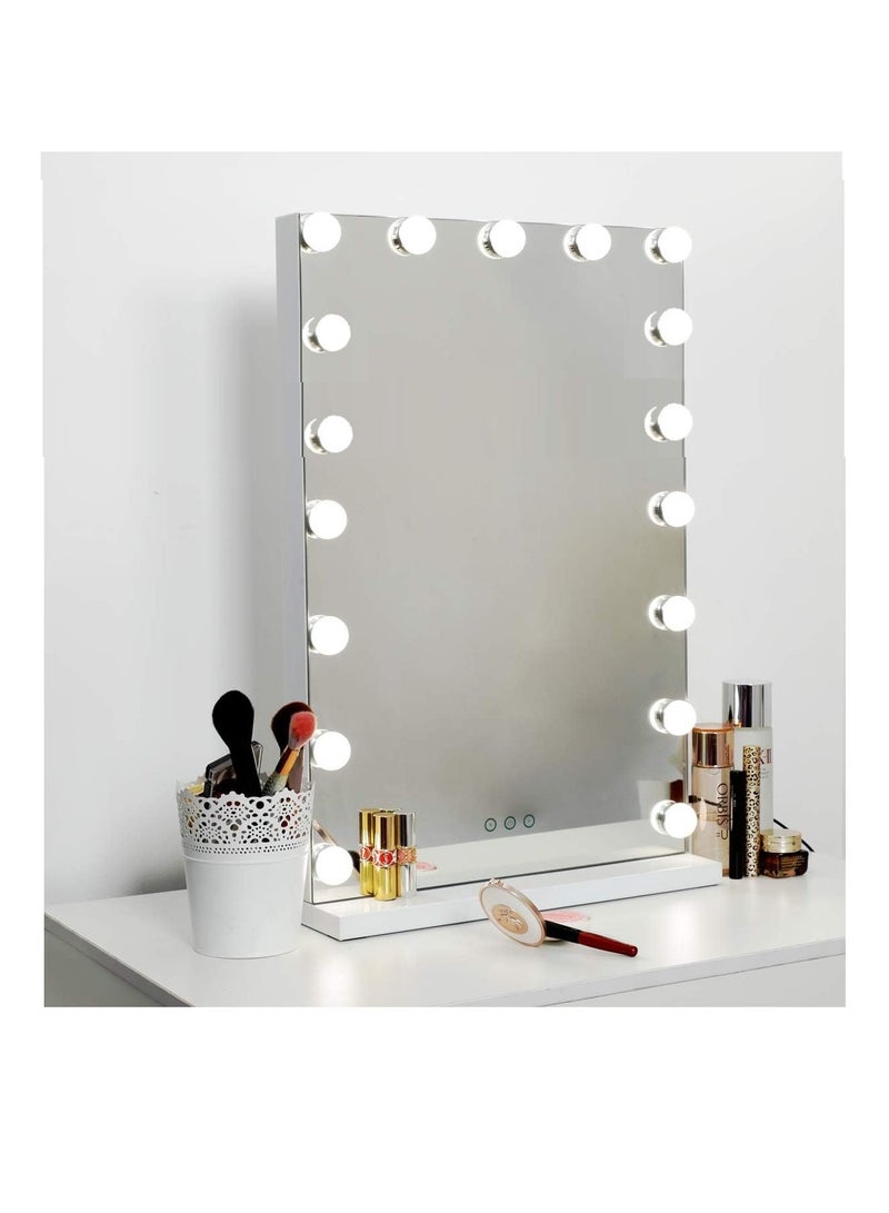 Relandin Relandin Vanity Mirror 18 Inches Hollywood Mirror With LED Light 3 Color Tones Touch Screen Control USB Charging Port White Frame Makeup Mirrors 40x60cm  - Image 1