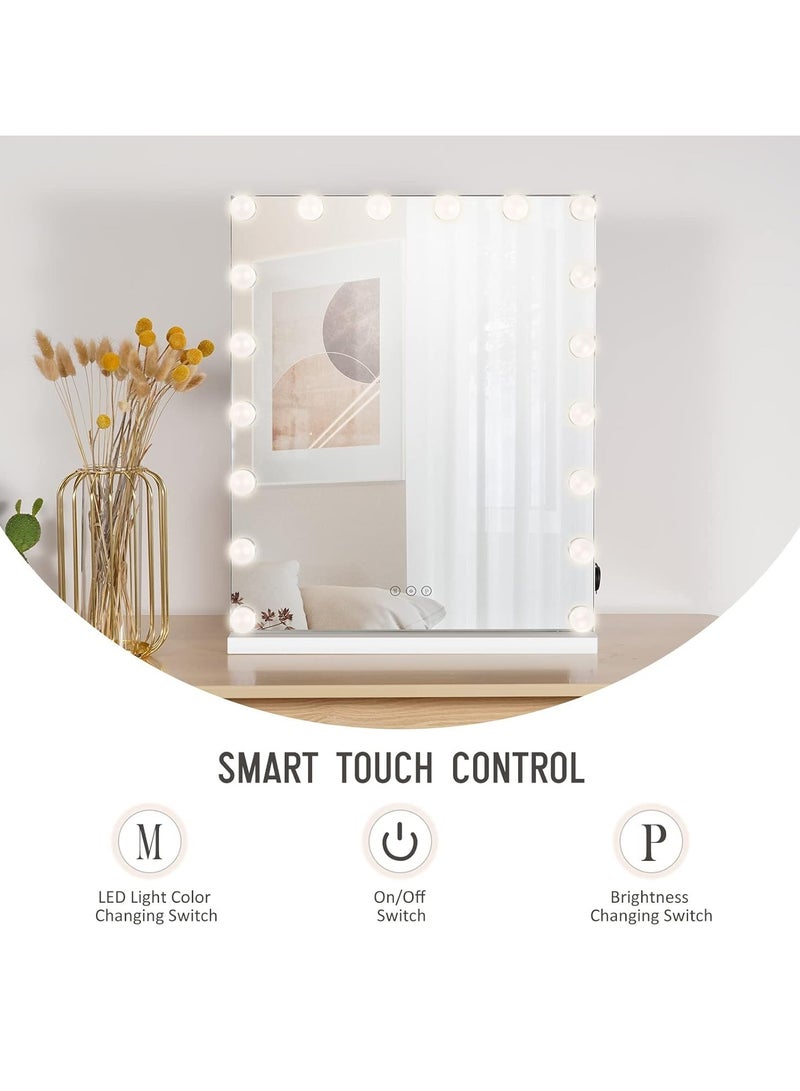 Relandin Relandin Vanity Mirror 18 Inches Hollywood Mirror With LED Light 3 Color Tones Touch Screen Control USB Charging Port White Frame Makeup Mirrors 40x60cm  - Image 2