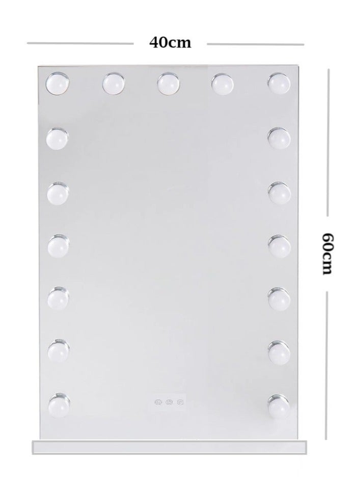 Relandin Relandin Vanity Mirror 18 Inches Hollywood Mirror With LED Light 3 Color Tones Touch Screen Control USB Charging Port White Frame Makeup Mirrors 40x60cm  - Image 3