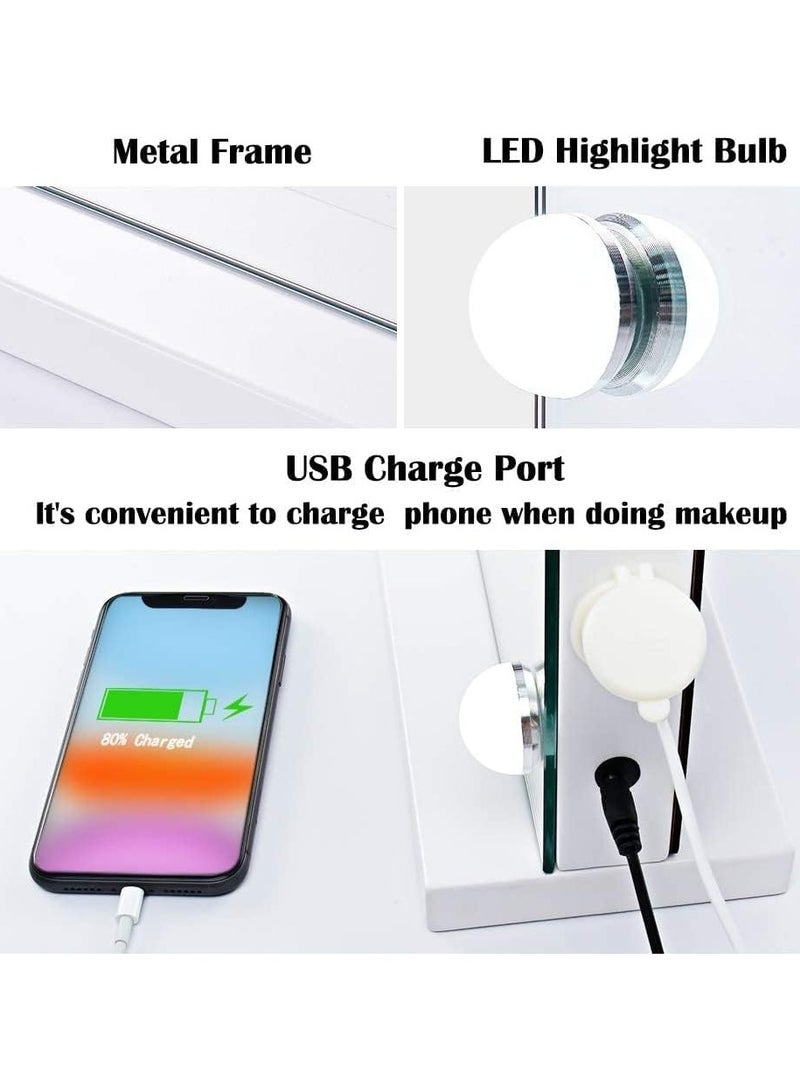 Relandin Relandin Vanity Mirror 18 Inches Hollywood Mirror With LED Light 3 Color Tones Touch Screen Control USB Charging Port White Frame Makeup Mirrors 40x60cm  - Image 5