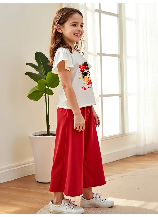 تايك تو Take Two Kids 2pcs Kids T-Shirt and Red Wide Leg Pants Set