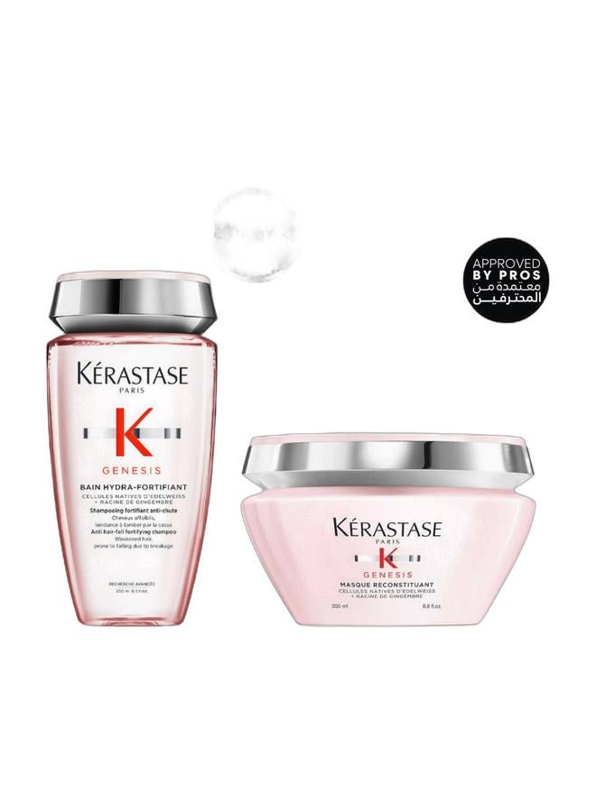 KERASTASE شامبو جينيسيس باين هيدرا-فورتي فينت 250 مل و قناع جينيسيس لإعادة بناء الشعر 200 مل حزمة - Image 1
