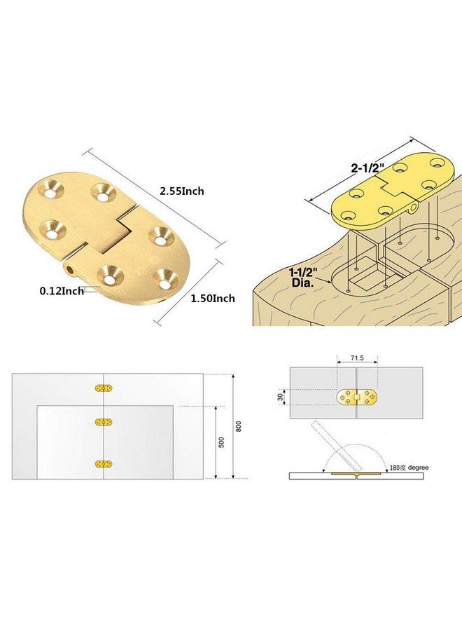 Yosoo Solid Brass Butler Tray Hinge 2-1/2"x1-1/2 with Screws for Folding Tables - Gold, 2Pcs - Image 3